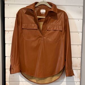 SAYLOR Cognac Faux Leather Pullover Shirt, size XS. Excellent condition.